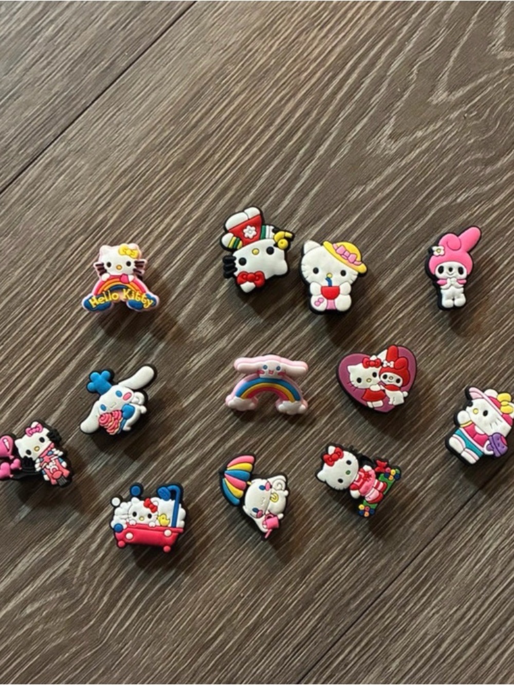 Hello Kitty Multi-Character Shoe Charms in Pink, Red, Blue, White, Yellow